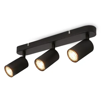 Image de B.K.Licht - Plafonnier à spot orientable 39x6x9cm Rectangulaire 3x douille GU10 Métal IP20 Plafonnier d'intérieur Salon, chambre, cuisine, noir, sans ampoules