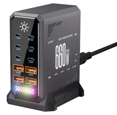 Produktbild von 660W GaN USB C Ladestation mit 10 Anschlüssen Schnellladegerät Typ C (PD 3.1, PD 3.0, PPS) für MacBook Pro, iPad, iPhone 17, 16 und Samsung