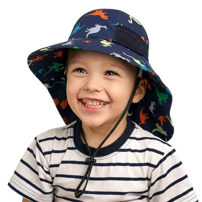 Produktbild von Leichter Kinder Sonnenhut mit breiter Krempe, atmungsaktivem Mesh & Kinnriemen, Sommer- & Strandhut 50–54 cm