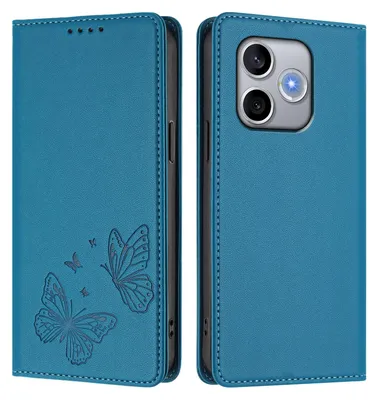 Produktbild von Lederhülle für Honor 600 Lite, Schmetterling Prägung Leder Brieftasche Schutzhülle mit Ständer Blau