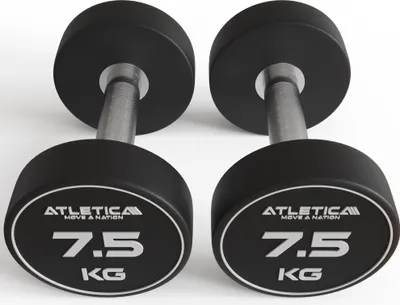 Produktbild von ATLETICA Polyurethan Rundhanteln Paar | 2 x 7.5kg | Premium Design und Qualität | Extrem robust | Geruchsfrei | Gerader Griff mit Hartchrom