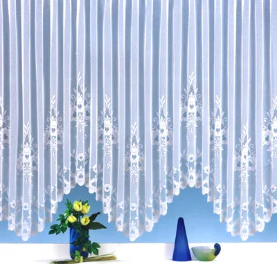 Produktbild von Heimtexland Bogen Gardinen Store weiß Kräuselband Vorhang transparent Blumen Bordüre Typ10 Höhe 145cm x Breite 375cm für Fensterbreiten von 135 - 175 cm