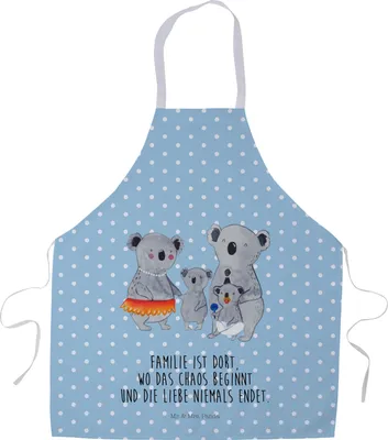 Produktbild von Mr. & Mrs. Panda Schürze Koala Familie - Blau Pastell - Geschenk, Latzschürze, Kochschürze, Küchenschürze, Mama, Koalas, Küchenzubehör, Muttertag, Kinder, Family