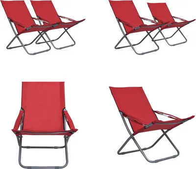 Image de vidaXL Chaises de plage pliantes 2 pièces Tissu Rouge - Chaise de plage pliante - Chaises de plage pliantes - Chaise de plage - Chaises de plage