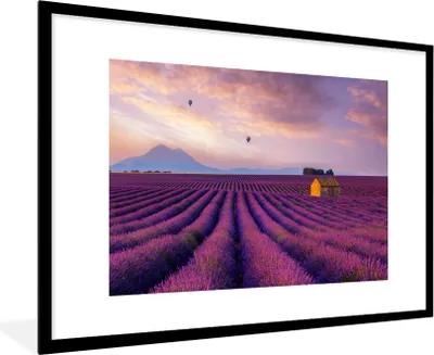 Produktbild von MuchoWow® Gerahmtes Poster Lavendel - Heißluftballon - Berg - Lila 90x60 cm - Poster mit Schwarzem Bilderrahmen Wandposter Rahmen Foto Bilder - Wanddekoration - Fotos