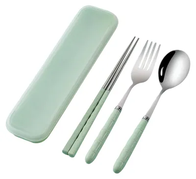 Image de Ensemble de couverts de camping en acier inoxydable, 4 pièces