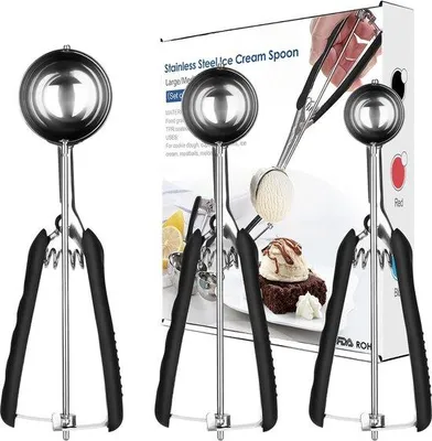 Immagine prodotto di Set di 3 misurini per gelato in acciaio inossidabile 304 per frutta, carne, torte, biscotti, riso, 3 misure