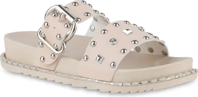 Produktbild von VAN HILL Damen Pantoletten Sandalen Nieten Strass Schnallen Schuhe 841051, Farbe: Beige, Größe: 36
