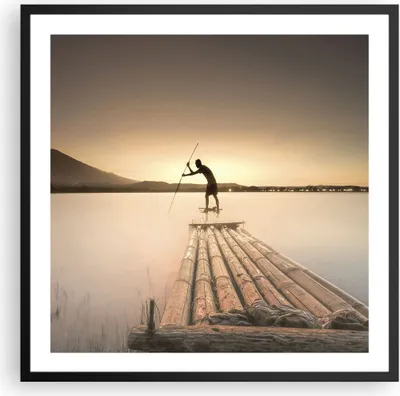 Produktbild von Gerahmtes Poster - Schwarzer Rahmen - Floß Westen die Sonne - 60x60 cm - Wand Bild - Wanddeko - Wandbilder - Kunstposter - Wandposter - Bilderrahmen - Bilder - Kunstdruck - Wandbild - P2BAC60x60-4353