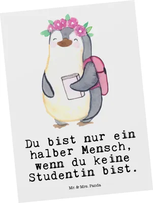 Produktbild von Mr. & Mrs. Panda Ansichtskarte Studentin Herz - Weiß - Geschenk, Fotokarte, Ansichtskarten, Postkarten, Postkarte, Grußkarte