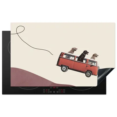 Produktbild von KitchenYeah© Herdabdeckplatte Hund - Retro - Bus , 83x51cm, Küche Deko, Glaskeramikkochfeld Herdabdeckung, Abdeckplatte fùr Kochfeld