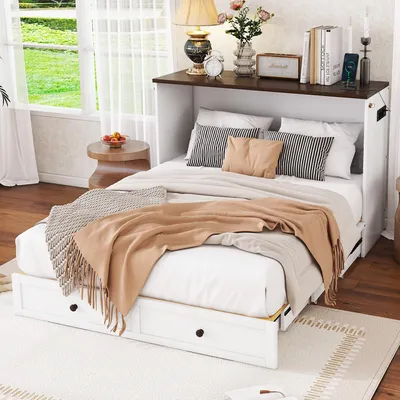 Produktbild von Hochwertiges Schrankbett mit USB und Regal, 140x200 cm, umbaubar, weiß