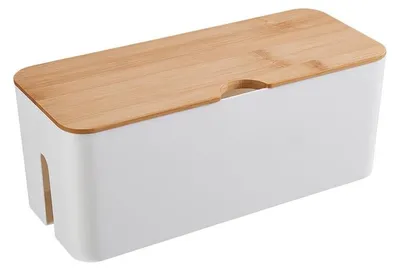 Produktbild von Kabelbox mit Bambusdeckel, Kabelorganisator, Aufbewahrungsbox zum Verstecken von Kabeln, zur Organisation von Computerkabeln