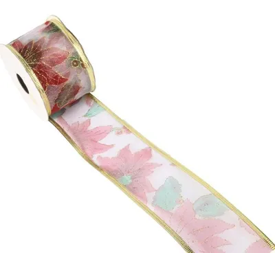 Zdjęcie produktu dla Wstążka dekoracyjna świąteczna kwiatowo złota 5 cm x 2,7 m