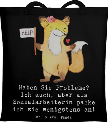 Produktbild von Mr. & Mrs. Panda Shopping Tasche Sozialarbeiterin Probleme - Schwarz - Geschenk, Geduld, Tote Bag, anpacken, Berufsliebe, Familienberatung, Berufsgestaltung, Stärke