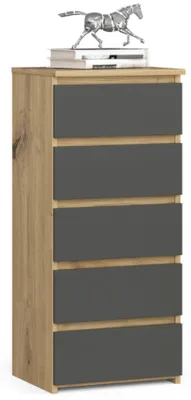 Produktbild von Kommode mit 5 Schubladen Kommode Organizer Kommode mit Schubladen 40 cm breit 92 cm hoch | Artisan Eiche-grau Highboard Sideboard Schrank schmal