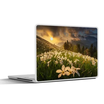 Produktbild von MuchoWow® Laptop Aufkleber Sticker Cover Blumenfeld - Hügel - Sonnenuntergang - Berg - Natur - Weiß - Hügel 30x21 cm - Sticker für Laptop - Selbstklebend