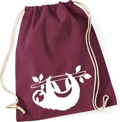 Produktbild von Huuraa Turnbeutel Faultier Silhouette 12 Liter Burgundy Baumwolle Rucksack Geschenkidee