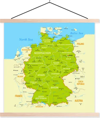 Produktbild von MuchoWow® Textilposter Bunte Deutschlandkarte 40x40 cm mit holzfarbenen Rahmen - Posterleiste