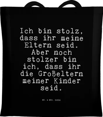 Produktbild von Mr. & Mrs. Panda Shopping Tasche Ich bin stolz, dass... - Schwarz - Geschenk, Oma Opa, canvas, Sprüche, Enkelin Geburt, Enkel, Tragetasche, stolz, Schultasche, Jutebeutel