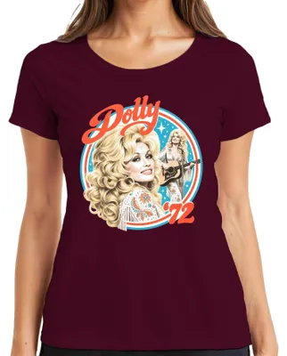 Obrázok produktu pre Dámske tričko s retro motívom Dolly Parton, 72-ročnej country speváčky, v červenej farbe, veľkosť M
