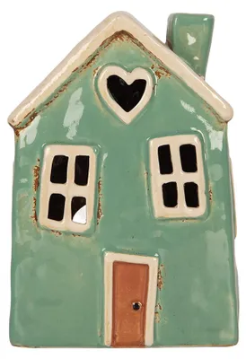 Immagine prodotto di Clayre & Eef Portacandele Casa 13x9x18 cm Verde Beige Vetroceramica