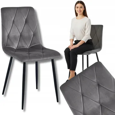 Zdjęcie produktu dla Krzesło Tapicerowane Welurowe Velvet Do Salonu Kuchni Jadalni Lumines Szare