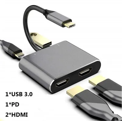 Productafbeelding van USB 3.0-hub met 4 poorten, dual HDMI, USB-C en beeldvergroting