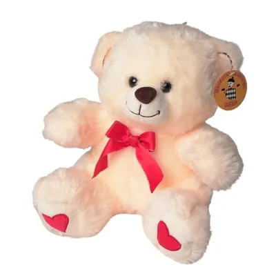Produktbild von Plüschtier Teddybär cremefarben mit roter Schleife Stofftier weich Plüschbär Kuscheltier Geschenk