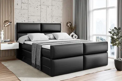 Produktbild von ALTDECOR Boxspringbett mit Fußteil, 2 Matratzen und Topper - 200x200 cm - BOXI3-Z KING - Schwarz Kunstleder - Polsterbett mit, H3- und H4- Matratzen, Bettkasten und Lattenrost, Bett mit Stauraum
