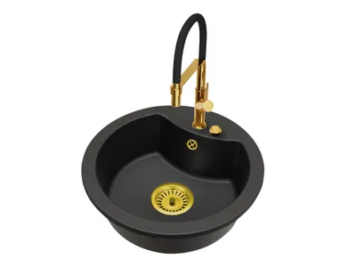 Produktbild von Mila Einbecken-Küchenspüle mit automatischer Siphon und Küchenarmatur Venice Gold