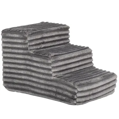 Obrázek produktu pro Schody pro psy vysoké 30 cm | schody pro psy a kočky se 3 stupni | protiskluzový, měkký, odnímatelný plyšový potah, tmavě šedá barva