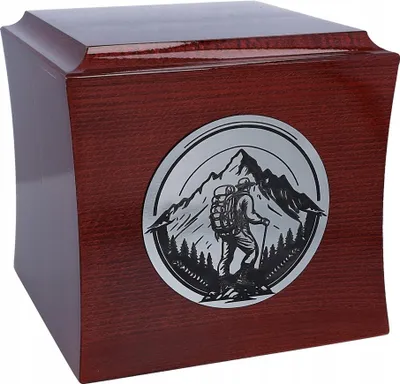 Produktbild von Holzurne Für Asche, Bergmotiv, Personalisierte Bestattungsurne