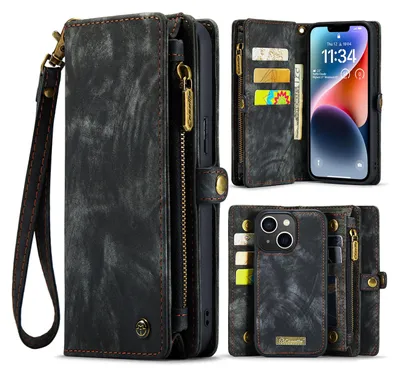 Produktbild von Caseme Handy Tasche für iPhone 15 - Schutzhülle Geldbeutel + Etui KlappHülle Kunstleder - Schwarz