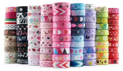 Grosgrain-Band 164,6 m, 10 mm, 90 Designs, Polyester, waschbar