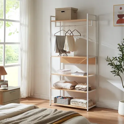Obrázok produktu pre Vešiak na kabáty "Larem" 180 x 84 x 40 cm Biely / dubový vzhľad