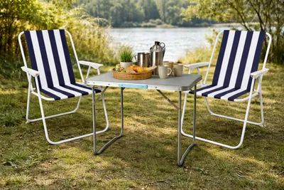 XL 3-teiliges Campingmöbel Set Alu mit Tragegriff Camping 80x60x68cm blau-weiß
