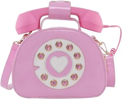 Zdjęcie produktu dla Torebka damska - różowa - w stylu retro - kształt przypominający telefon komórkowy - nowy portfel w zestawie - wymiary 21x16 cm