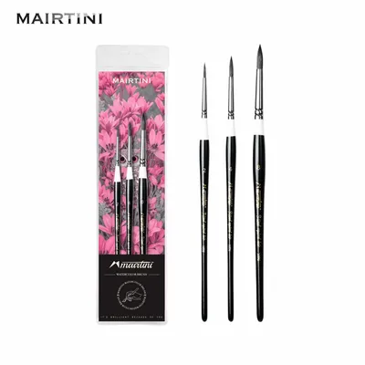 Produktbild von Mairtini Künstlerpinsel Set - 3 Pinsel (Größe 2 / 4 / 8) - Formstabile Premium-Synthetik für höchste Präzision bei Aquarell, Gouache & Acryl u. v. a.