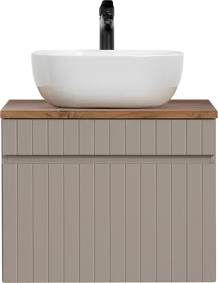 Produktbild von Waschtisch Unterschrank 60 cm Keramik Aufsatzwaschbecken IRAKLIO-56-CASHMERE Kaschmir Eiche Nb. B/H/T ca. 60,4/63/46 cm