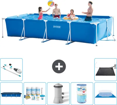 Immagine prodotto di Piscina Intex con struttura rettangolare - 450 x 220 x 84 cm - blu - include copertura - pacchetto manutenzione - pompa filtro per piscina - filtro - telo di fondo - aspirapolvere