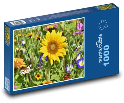 Zdjęcie produktu dla Puzzle 1000 Słonecznik i kolorowe kwiaty - martinpuzzle