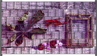 Produktbild von Wallario Zaunsichtschutz mit Motiv Getrocknete Blätter - Herbst Stillleben in lila für Ein- und Doppelstabmatten Zäune in der Größe 250 x 140 cm
