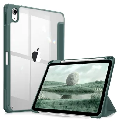 Produktbild von Fintie Hybrid Hülle für iPad (A16) 11 Generation 11 Zoll 2025, iPad 10 Generation 10.9 Zoll 2022 mit Stifthalter - Stoßfeste Schutzhülle mit transparenter Hartschale auf der Rückseite, Dunkelgrün