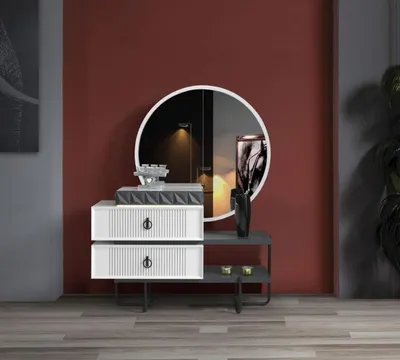 Produktbild von Design Kommode Anrichte Schrank Kommoden Sideboard 2tlg. Spiegel Möbel