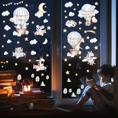 Image de Décorations pour fenêtres pour bébé, motif avion, autocollants adhésifs - Stickers en PVC pour chambre d'enfant