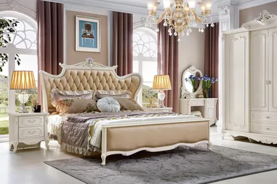 Produktbild von Klassischer Schminktisch mit Spiegel Luxus Barock Rokoko Konsole Echtholz Hocker