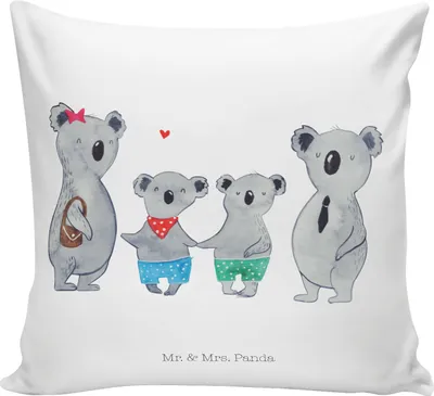 Produktbild von Mr. & Mrs. Panda Dekokissen Koala Familie zwei - Weiß - Geschenk, Muttertag, Zusammen, 40x40 kissen, Sofakissen, bedruckt, Polster, Deko, Koalabär