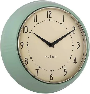 Imagen del producto de Reloj de pared retro Unyqoos® en color verde hoja, reloj de cuarzo silencioso sin tictac, diámetro 23 cm x 7 cm, números grandes, cubierta de vidrio HD, marco de plástico resistente, ideal para cocina y salón