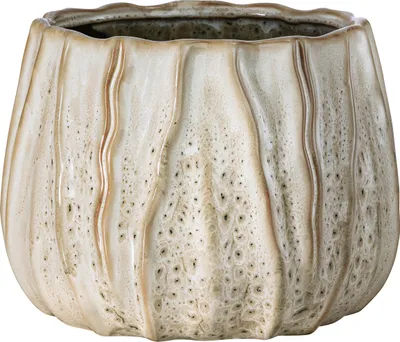 Produktbild von Dehner Übertopf Fan, bauchiger Indoor Blumentopf, Ø außen 15.5 cm / innen 12 cm, Höhe 13.5 cm, glasierte Keramik, creme